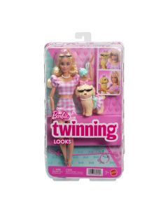 BARBIE TWINNING LOOKS šviesiaplaukės lėlės ir šunelio rinkinys (JFP36)